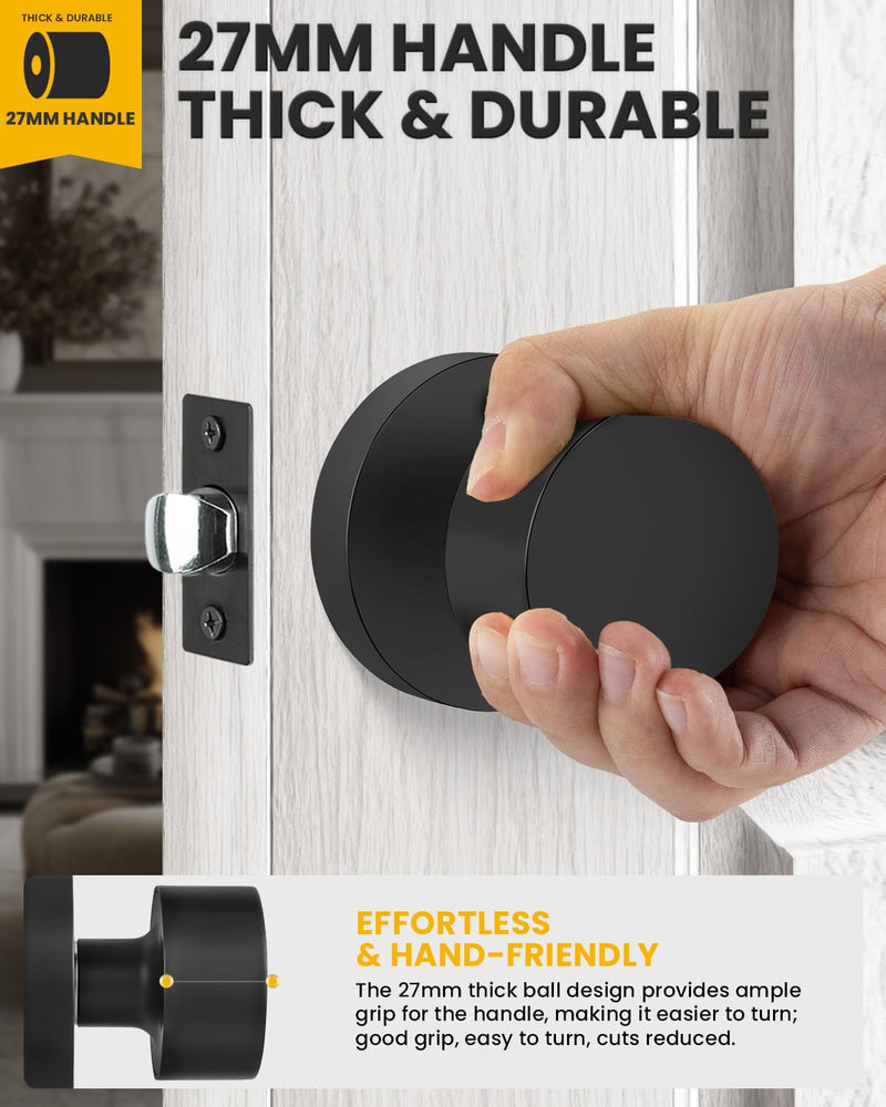 Goldenwarm Black Closet Door Knobs, Zinc-Alloy Matte Black Interior Passage Door Knobs, Heavy Duty Round Indoor Doorknobs, Interior Doorknobs for Closet, Hallway, 1 Pack