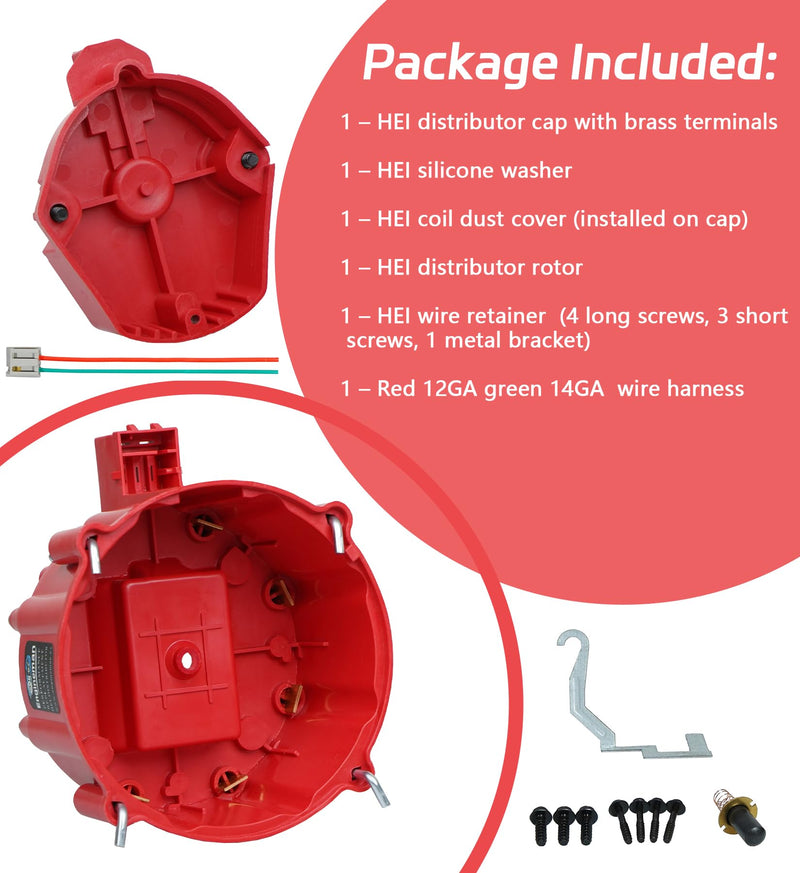 Red Male HEI Distributor Cap and Rotor Kit for SBC BBC 283 305 307 327 350 396 454 V8 Engines Performance Replacement for K549, 8416, 400, 454 Distributor Cap Assembly Red