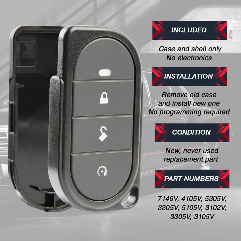 USARemote Keyless Entry Remote Car Key Fob 4-Button Replacement Shell Case for Viper Alarm Security System (7146V, 4105V, 5305V, 3305V, 5105V, 3102V, 3305V, 3105V) One