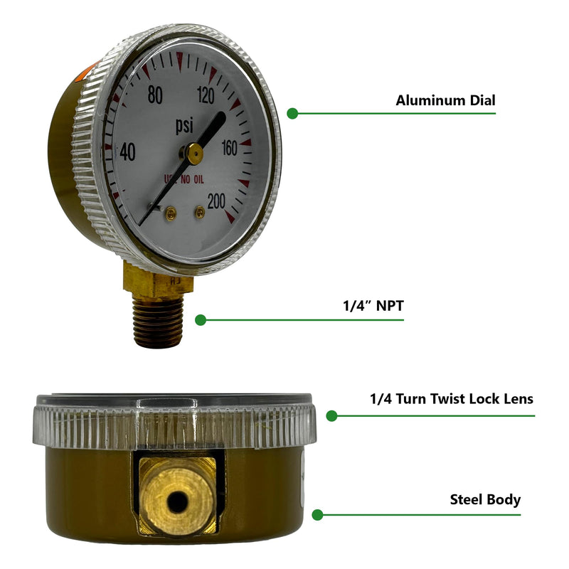Low and High Pressure Replacement Gauges for Oxygen Regulator 2" x 200 psi and 4000 psi