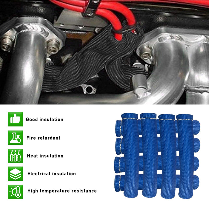 8 PCS Spark Plug Wire Boots, 6 Inch 1200° Automotive Heat Shield Thermal Protection Insulator Sleeve Cover, Fireproof Spark Plugs Protect Boot Replacement, Car Accessories (Blue) Blue