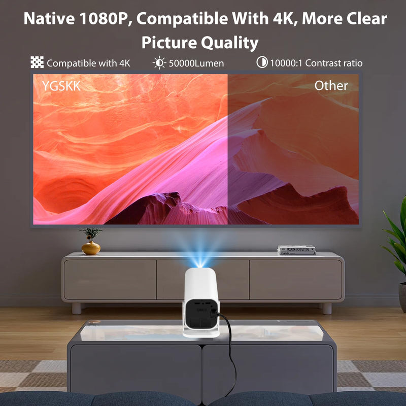 Portable Projector, Mini Room Projector, Built-in Speaker And Bluetooth 5.3, Native 1080P, Compatible With 4K, Supports Smartphone/ TV Stick/ PS5/ Laptop/ X box/ HDMI/ USB (Mini Projector for Bedroom) Mini Projector for Bedroom