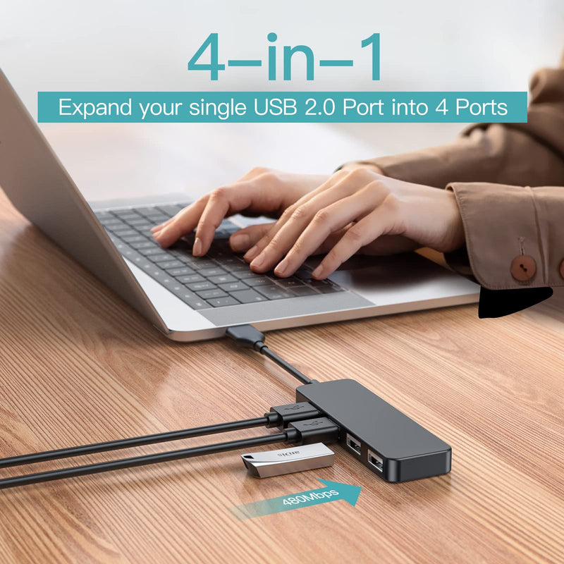 USB Hub, USB Splitter,USB 4-Port Adapter,Extender for Laptop, PC, MacBook, Mac Pro, Mac mini, iMac, Surface Pro and More (Black-USB 2.0/0.3m) Black-usb 2.0/0.3m