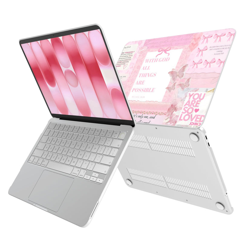 G JGOO Compatible with MacBook Neo Case 13 inch 2026 Release A3404 | Protective Plastic Laptop Hard Shell for Mac Neo Case with Keyboard Cover & Screen Protector, Pink Bow Butterfly Collage Pink Letter