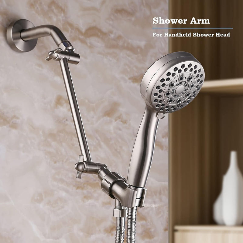 Shower Head Extension Arm - 11" Solid Brass Shower Arm Extension with Universal Connection to Showerheads - Easily Adjustable Shower Arm for Rain Showerheads (Elegant Brushed Nickel)