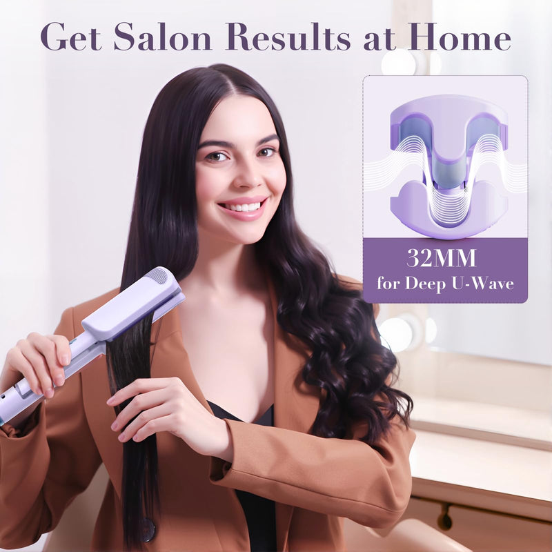 AISEELY Hair Waver, 32MM Hair Curler, Beach Wave Curling Iron,3 Barrel Deep Ionic Curling Wand with Ceramic Adjustable Temp (160°C-220°C),Anti-Scald Design & Travel Lock | Purple