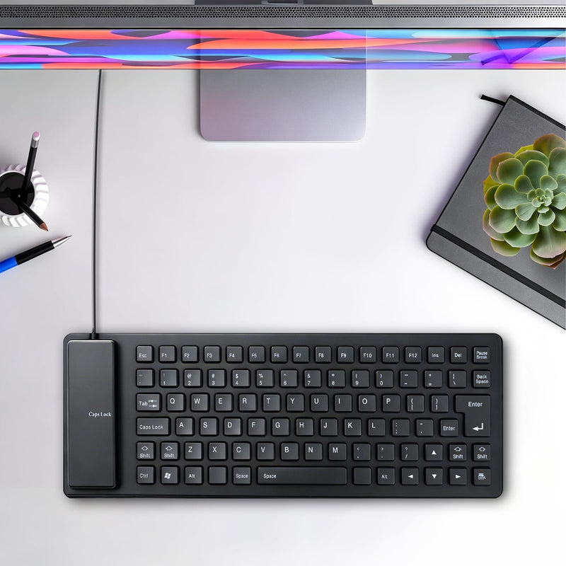 Silicone Keyboard, 85 Keys Foldable USB Wired Keyboard | Soft Touch Quiet Roll Up Keyboard Waterproof and Dustproof for PC Laptop Notebook Office Home Travel (Black)