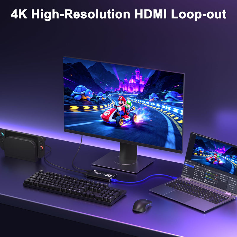 4K HDMI Capture Card, USB 3.0 Video Capture Card for Streaming | Wide Device Compatibility, OBS Compatible, 1080P 60FPS Recording Support
