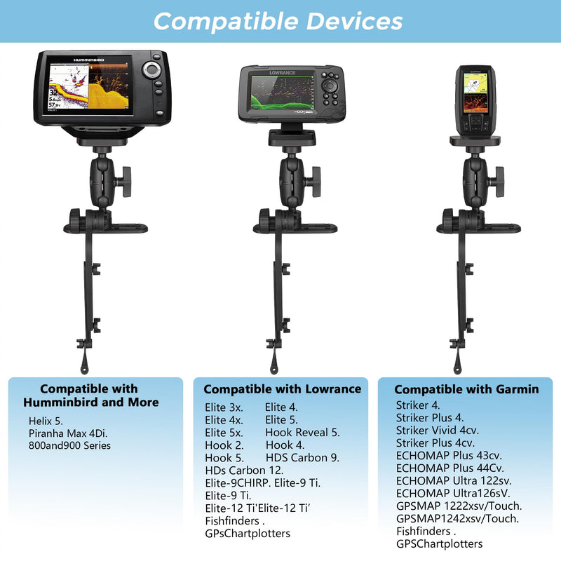 Kayak Fish Finder Mount with Transducer Mounting Arm, Compatible with Garmin Striker 4, Lowrance Fish Finders,with Kayak Track Mounting Plate-C-1