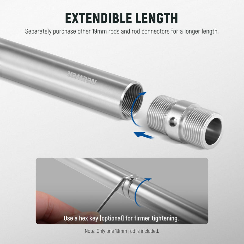 NEEWER 12"/300mm Heavy Duty Stainless Steel 19mm Support Rod for Professional Filmmaking Camcorder, Video Camera, Cinema Camera, SR011