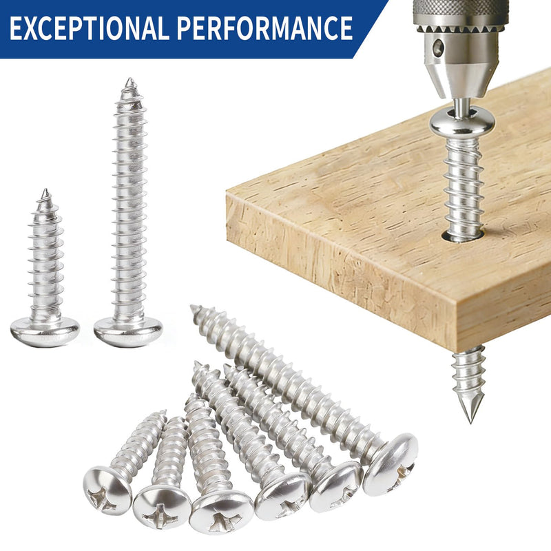 600 PCS 304 Stainless Steel Wood Screws Assortment Kit, Assorted Sheet Metal Screws #4/#6/#8/#10/#12 Phillips Pan Head Self-Tapping Screws Set, Assorted Wood Screws, Length 3/8" to 1-1/2" (Silver) Silver