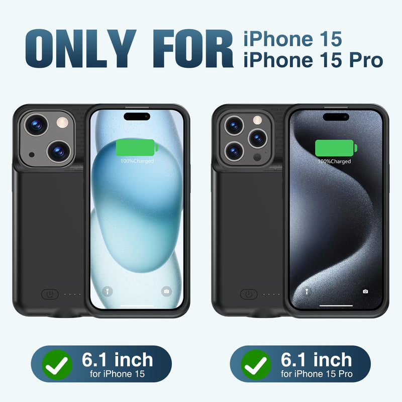 GIN FOXI Battery Case for iPhone 15 Pro/15, Rechargeable Case 15W Fast Charging Charger Real 7000mAh Ultra-Slim Anti-Fall Protection Extended Charger for iPhone 15 &15 Pro Black 15/15 Pro