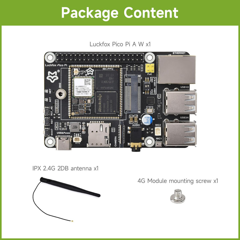 Waveshare Luckfox Pico Pi Linux Micro Dev Board, Core1106, 8GB eMMC, Intelligent Encoding Support, Built-in ISP3.2, Up to 5MP Image Processing, with Wireless, RV1106G3