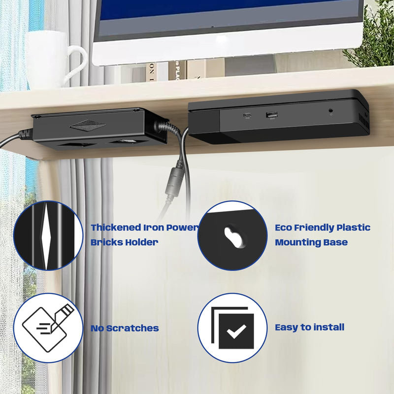 Under Desk Mount for Dell WD19 / WD19S / WD19TBS / WD19TB / WD22TB4 Dock + Power Bricks (for 180W and 130W), Docking Station & Power Bricks Holder Black