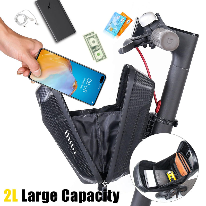 Portable Electric Scooter Bag, Quick Release Scooter Storage Bag with 2L/3L Large Capacity, Waterproof Front Handlebar Bag for Carrying Phone, Wallet, Tools Black
