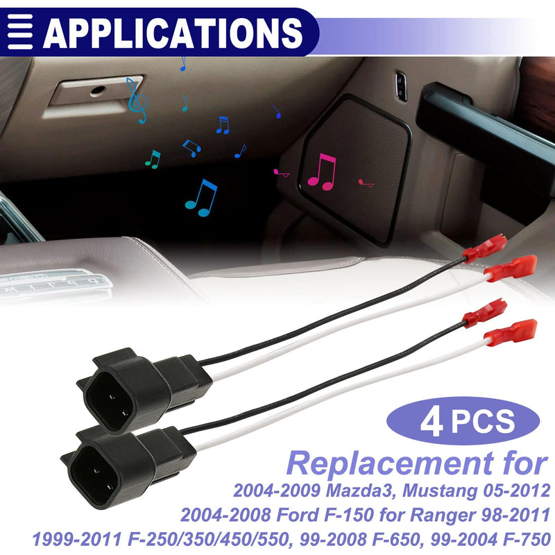72-5600 Speaker Harness Replacement for Ford F150 F250 Escape | Mustang Lincoln Mercury Mazda Speaker Wiring Harness Adapter - 4 PCS Glossy Black