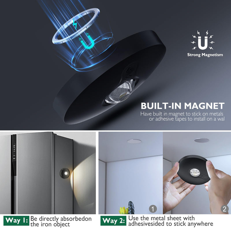 Rechargeable Puck Lights,LED Under Cabinet Lighting,2000mAh Battery Operated Tap Stick on Lights,Touch&Remote Controls Dimmable Wireless Closet Light for Kitchen (Black-3color, 6) Black-3color
