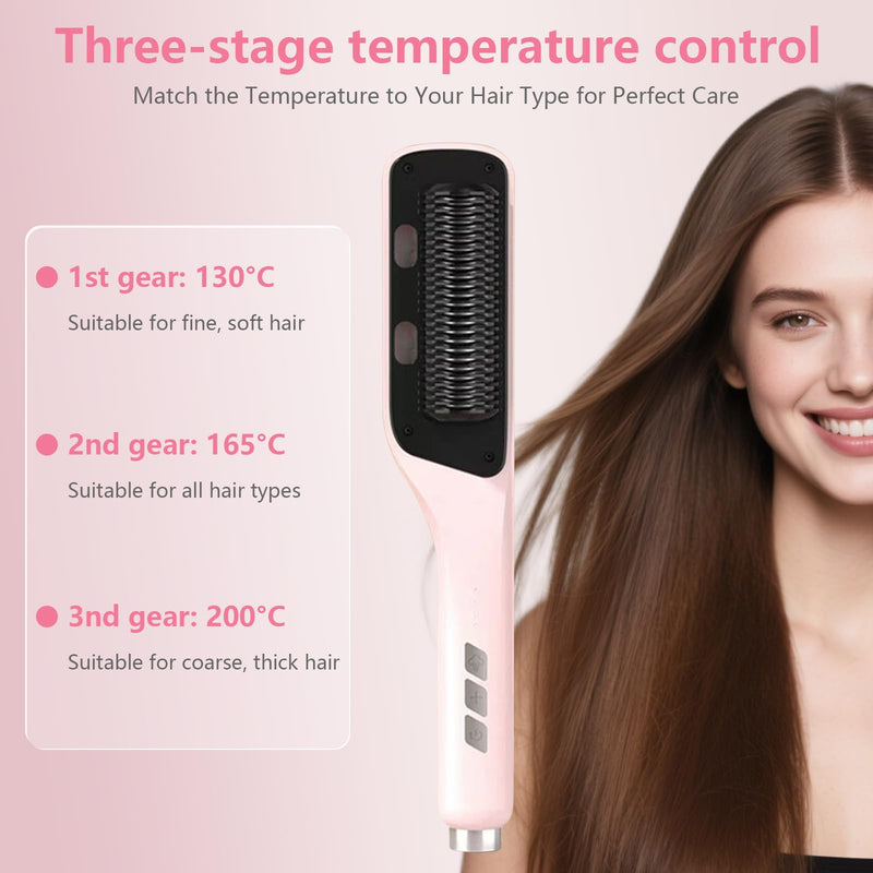 3-in-1 Steam&Essential Oil Hair Straightener Brush,30s Fast Heating | 3-Level Adjustable Temp Straightening Brush,Corded Portable Anti-Scald Hair Curler,Hot Comb for Travel,Gift for Mom,Friend