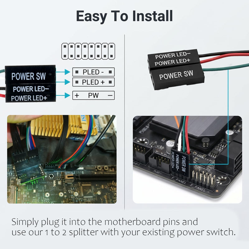 PC Power Button, PC External Power Switch Remote PC-Powers Switch | Desktop Powers Button ON Off LED Indicator, PC-Power Supply Buttons SW Extension, for Computer Motherboard
