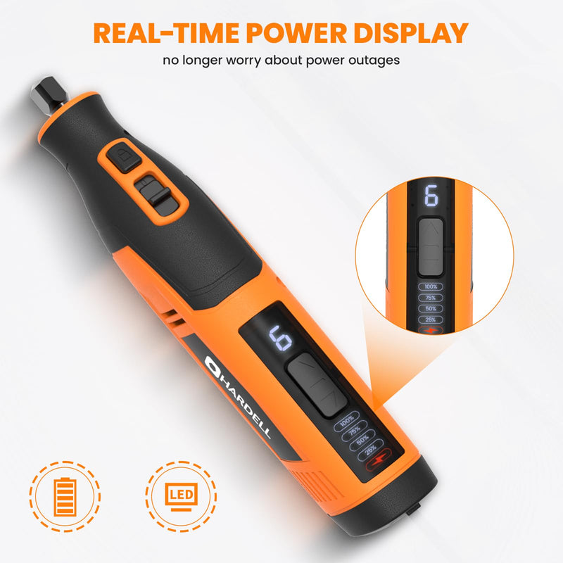 4V Cordless Rotary Tool Kit with 80Pcs, 4000mAh Long-lasting Battery, 6 Speeds 8000-28000RPM Rotary Tool with Digital Display for Cutting, Sanding, Polishing, Drilling, Engraving, DIY Crafts(Orange)