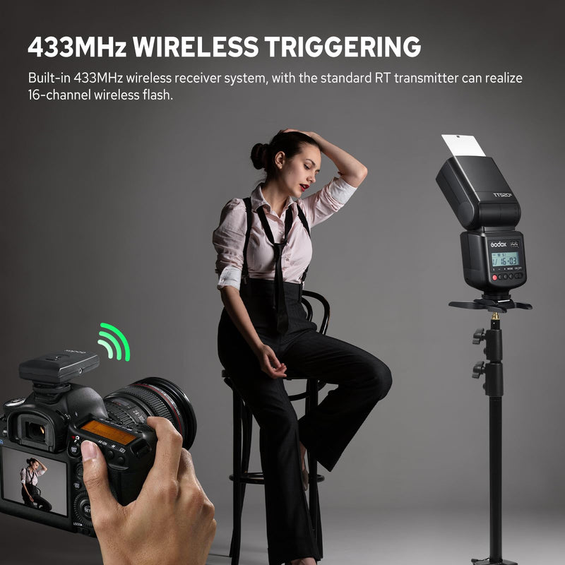 Godox TT520III Camera Flash with RT-16 433MHz Wireless Trigger Transmitter | GN33 Universal Manual Speedlite Compatible for Canon Nikon Sony Fujifilm Olympus Panasonic Pentax DSLR Cameras
