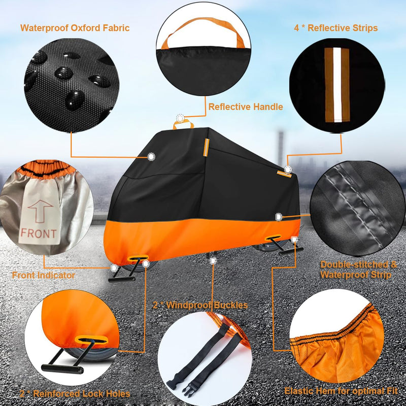 Motorcycle Cover Waterproof Outdoor, 300D Heavy Duty Motorcycle Cover for Harley Davidson Sportster 1200 883 Fat Boy 114 Street Bob, All Seasons Protection Scooter Cover Fits up to 96" XXL (Fits up to 96")