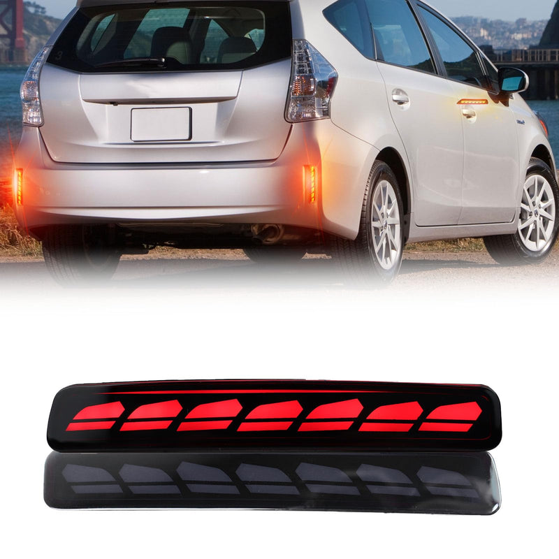 Full Lens LED Rear Reflector Bumper Fog Light Assembly kit for Toyota Prius V and 2014-16 Scion tC,Sequential Turn Signal Light & Brake Light & Daytime Running Light,2 PCS (BLACK) BLACK