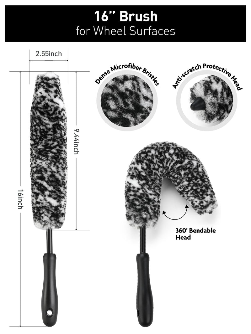Fantasticlean 6PCS Car Wheel Cleaning Pro Kit, Tire Brush, Soft-bristled Rims Brush, Microfiber Bendable Brush, Double-Ended Detailing Brush, and Detailing Pads, Scratch-Free & Multipurpose