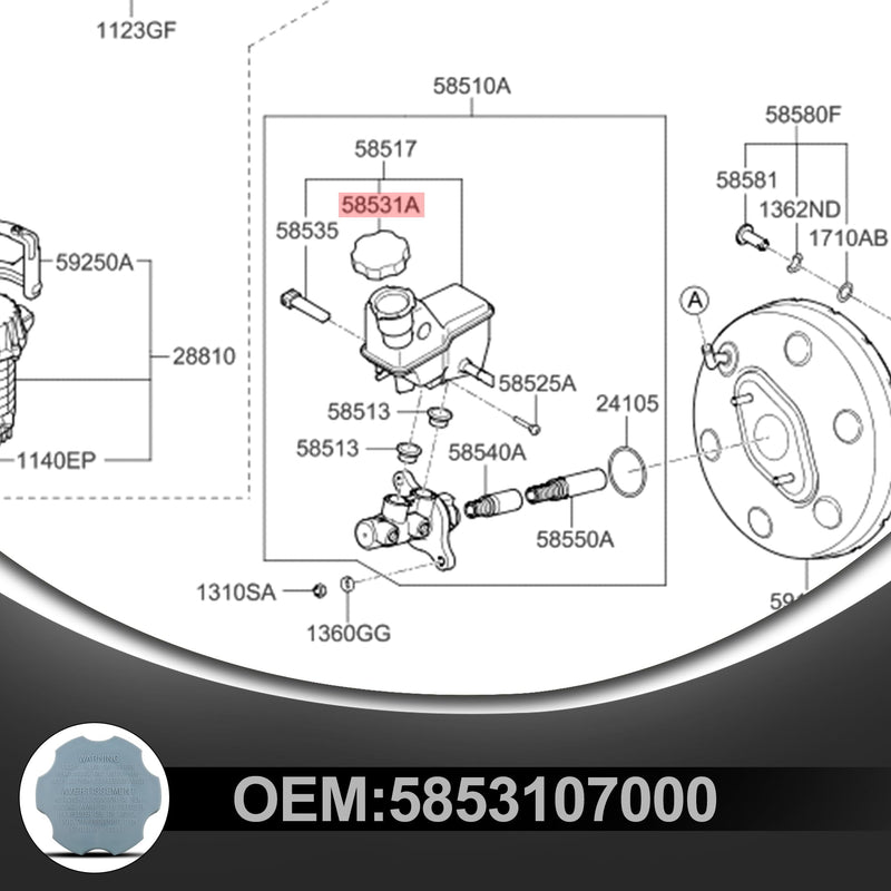 Brake Master Cylinder Fluid Reservoir Cap Compatible with Hyundai Accent Elantra Elantra GT Tucson Veloster Sonata Santa Fe Palisade Kona
