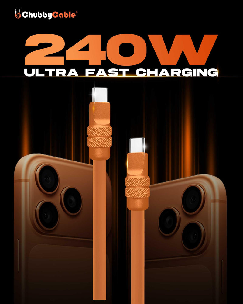 chubbycable for iPhone 17 240W Anodizing Fast Charging USB C Cable Silicone Durable Data Transfer Cable, Cosmic Orange, Type-C to Type-C, 9.8FT 9.8ft (3m)