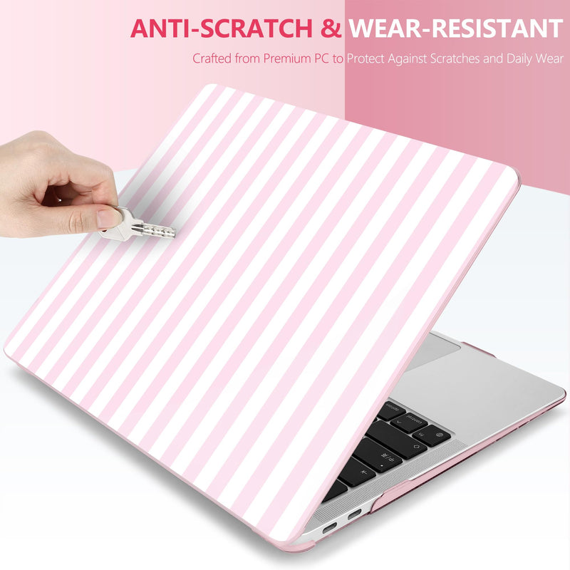 Case for MacBook Air 13 Inch (2021-2018 Models A2337 M1/A2179/A1932), Pink & White Stripes Hard Shell Case with Keyboard Protector, Compatible with Retina Display and Touch ID