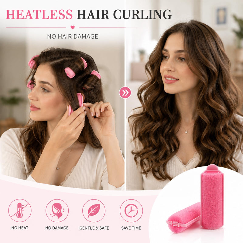 12 Pcs Foam Hair Rollers, Heatless Sponge Hair Curlers No Heat, Pink Soft Curling Tools for Women Girls Kids Long Short Thick Thin Hair, Overnight Sleep Home Salon DIY Use