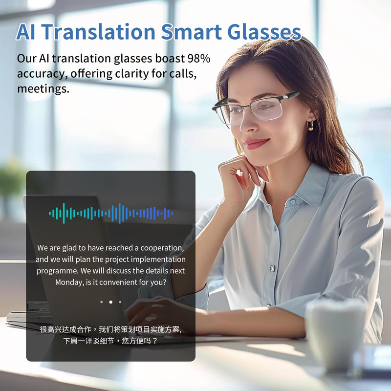 Smart AI Translator Glasses, Blue Light Glasses for Woman Men, Simultaneous Interpretation Eyeglasses for 110+ Languages, Real-Time Translation, Photochromic Lenses, AI Smart Sunglasses for Travel -G GS06-AI Glasses-Gold