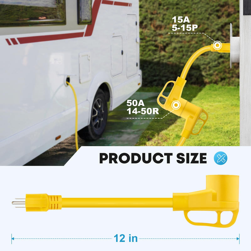  [AUSTRALIA] - Kohree 50 amp to 110V Adapter RV Plug, 15 Amp Male to 50 Amp Female RV Power Adapter Cord 12", NEMA 5-15P to 14-50R RV Dogbone Electrical Adapter