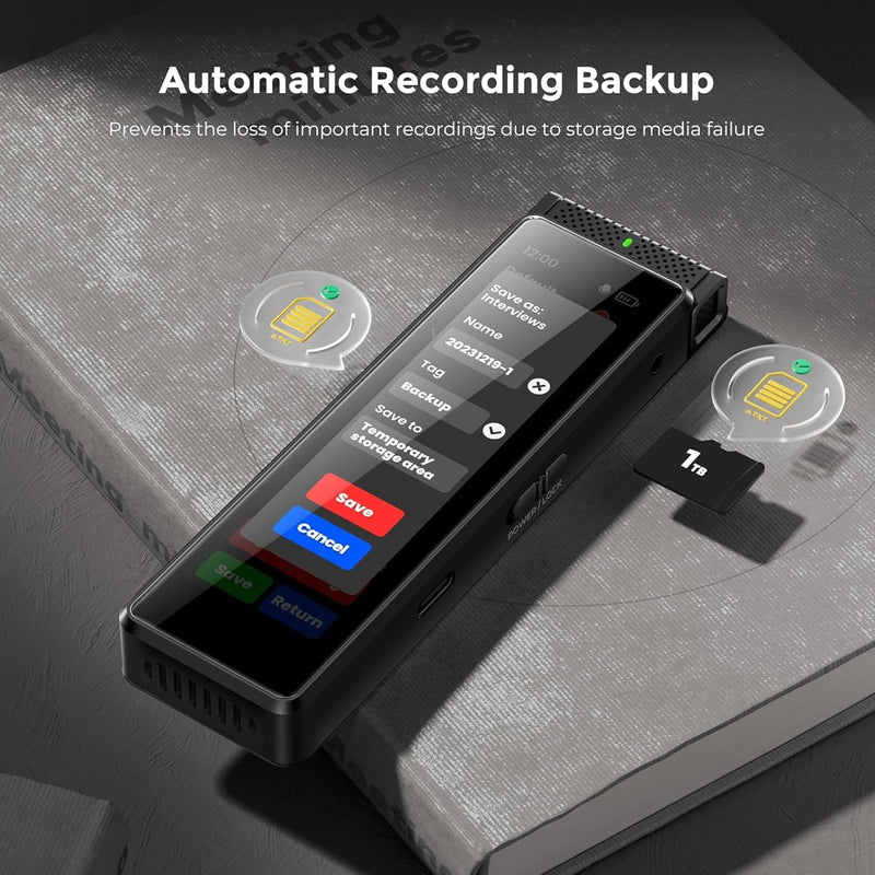 8GB Digital Voice Recorder with Playback, Innioasis R1 Full Touchscreen Voice Recorder with Bluetooth, Voice Activated Sound Audio Recorder Device with Mic Black 8GB