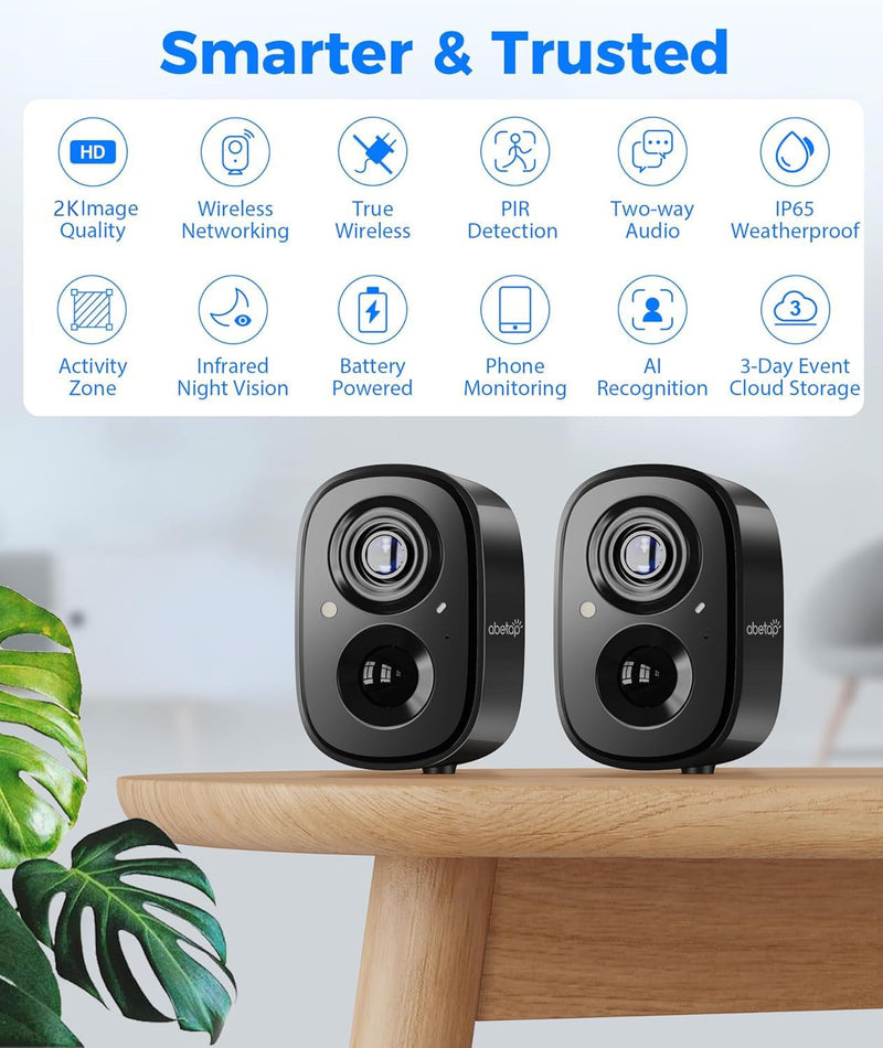 2K Wireless Security Cameras - Outdoor WiFi Security Cameras Color Night Vision, AI/PIR Detection, 2-Way Talk, Cloud/SD, Weatherproof, Battery Powered Outdoor Cameras(White-2Packs) X83-White (2 pack)