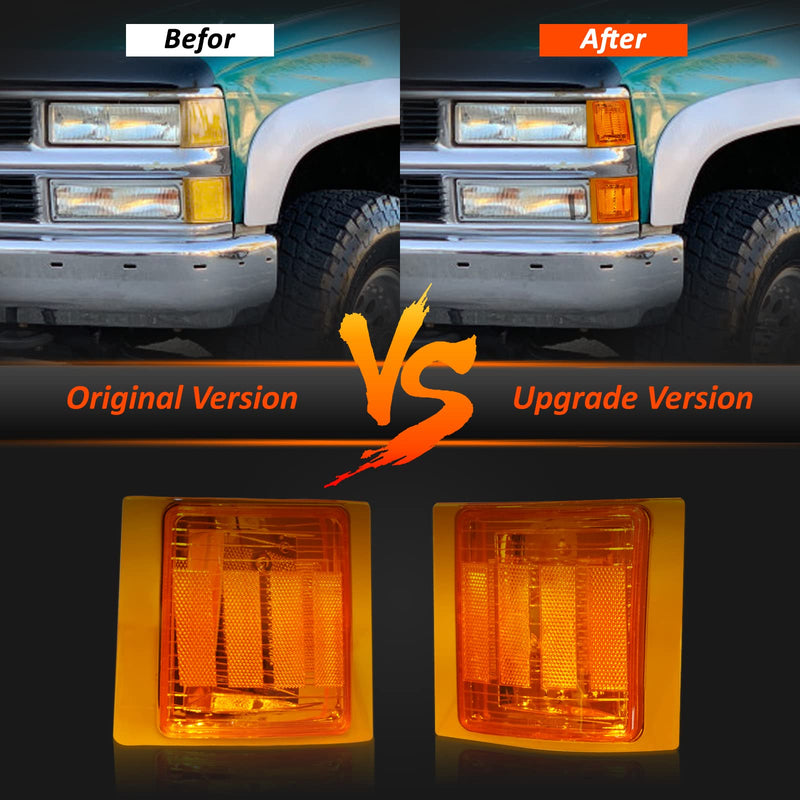 Bestview Front Turn Signal Corner Light Assembly, Upper Lower Side Marker Reflector Lamp, Chrome Housing Amber Lens Compatible with Chevy C/K 10 Pickup Truck 1500 2500 3500 1994-1998 Tahoe 1995-1999