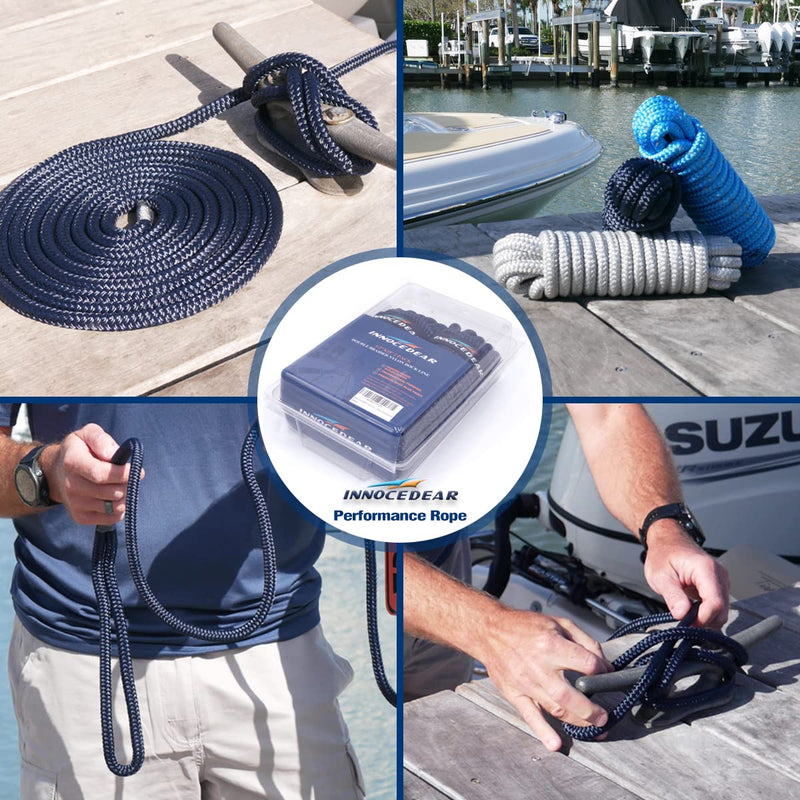 2 Pack Premium Navy Blue Dock Lines - 15' / 25'/35' with Eyelet.Double Braided Nylon Dock Line/ 3/8" x 15 FT