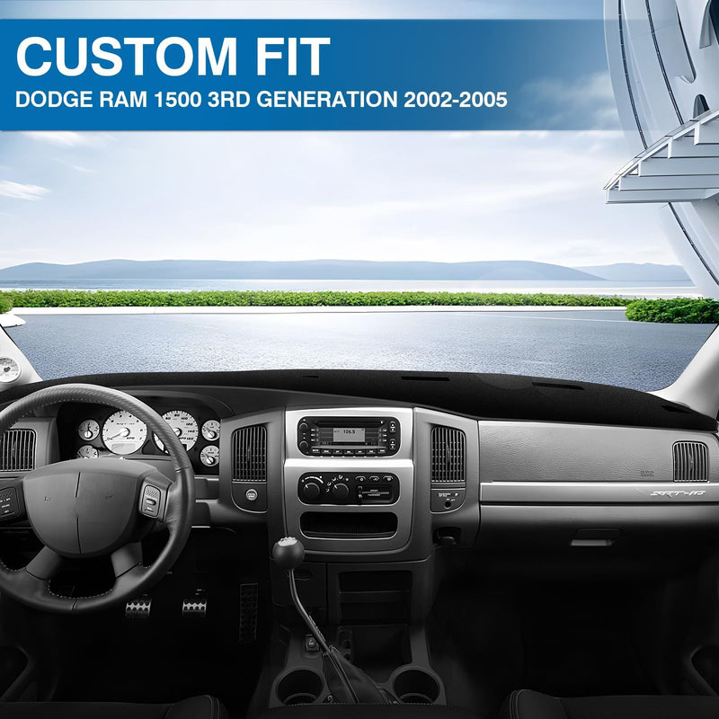 KUST Car Dash Cover for 2002-2005 Dodge Ram 1500, 2003-2005 Ram 2500/3500 Polyester Non-Slip Center Console Dash Cover Interior Accessories for Dodge Ram Custom Fit Dashboard Mat No Glare Black Dash Cover for Dodge RAM 1500 2500 3500 2002-2005