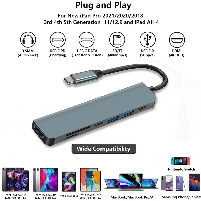 7-in-1 USB C Hub with 4K HDMI,100W PD Charging，USB C Adapter for MacBook Pro/Air,Dell XPS,HP,Lenovo,iPad Pro，Steam Deck - 5Gbps Data Transfer,SD/TF Card Reader,Slim Portable Laptop Dongle Critin-7-in-1 HUB