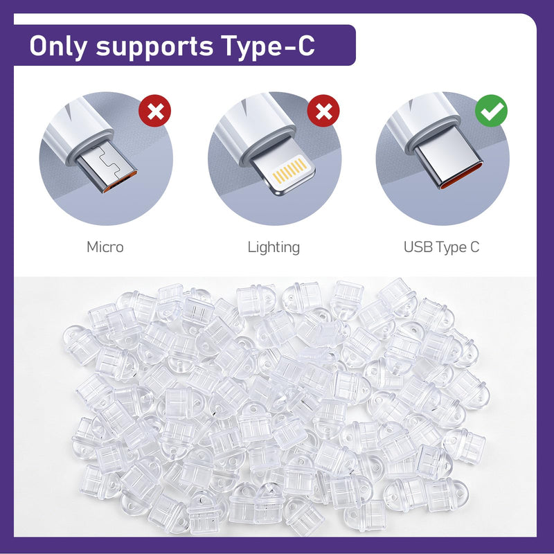 100Pcs White Anti Dust Silicone Type C Charging Port, Clear USB C Dust Plug