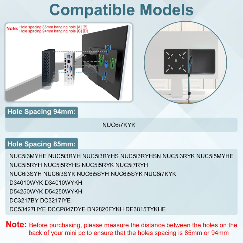 Mounting Bracket Compatible with Intel NUC 13 Pro 12 Pro 11 Pro 10 8 7 6 5 Gen Monitor Arm Extension Plate Compatible with Intel NUC VESA Mount Extender Plate for Mini PC Computer Mount with Screws