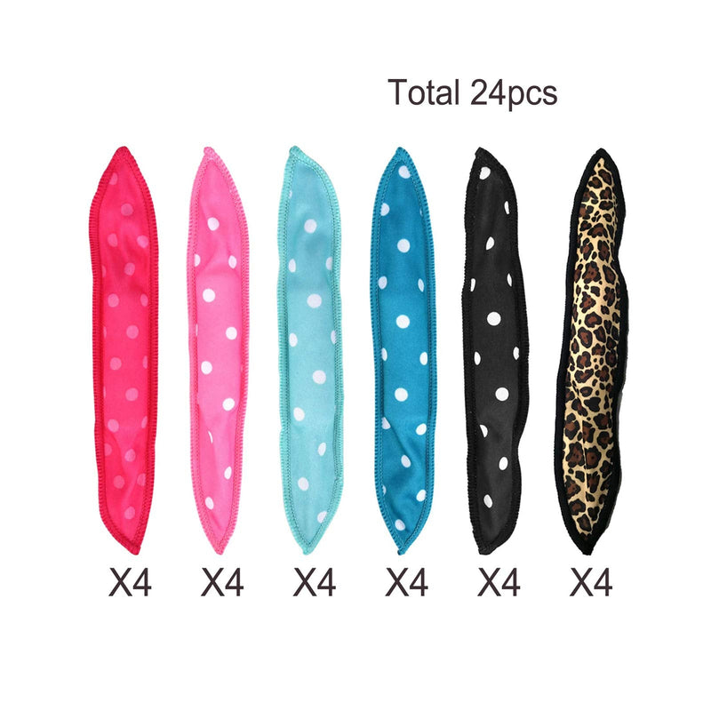 Alldo 24Pcs No Heat Hair Curlers - Sponge Rollers, Wave Formers for Long Short Hair - Sleep in Curlers - DIY Hair Tools - Pillow Soft Curls (6 Color*4 Pcs)