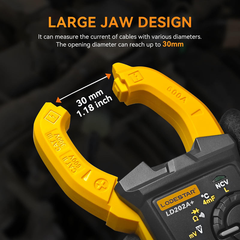 Digital Clamp Meter Multimeter 4000 Counts Voltage Tester with Auto Range, AC/DC Voltage, AC Current, Resistance, Capacitance, Continuity Diode,Live Wire Test, NCV, True RMS, AC Current Meter LD202A+ LD202A+ 4000 Counts AC Current