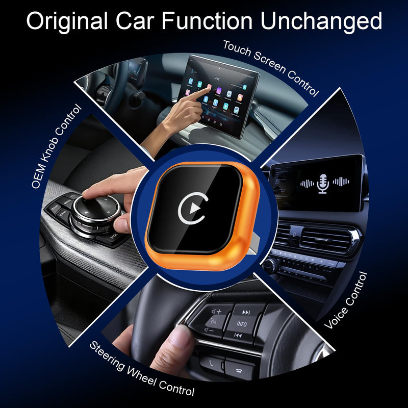 Wireless CarPlay Adapter & Android Auto Adapter, 2 in 1 Wired to Wireless CarPlay Dongle for iPhone & Android, Mini Plug & Play, Stable & No Latency, for iOS 10+ Android 11+ 2016+ Cars (Orange)