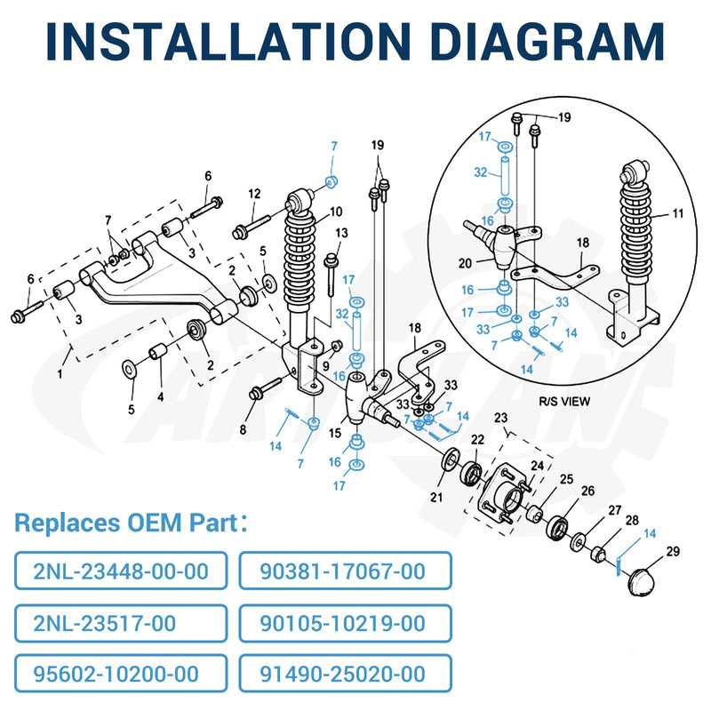 G29 Spindle Repair Kit, G29 Golf Cart King Pin Wear Replacement Kit, Suitable for Gasoline and Electric Models of Yamaha G22, G29, Driver, Driver 2