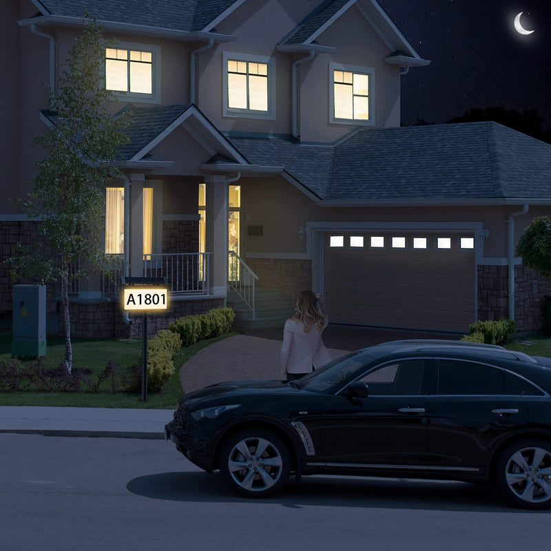 Solar House Number Sign, deerdance LED Illuminated Outdoor Address Plaque with Smart Control, 3-Color in 1 Waterproof Solar Powered House Number Light with Stakes for Outside Home, Yard, Street, House address sign-1 1 PC