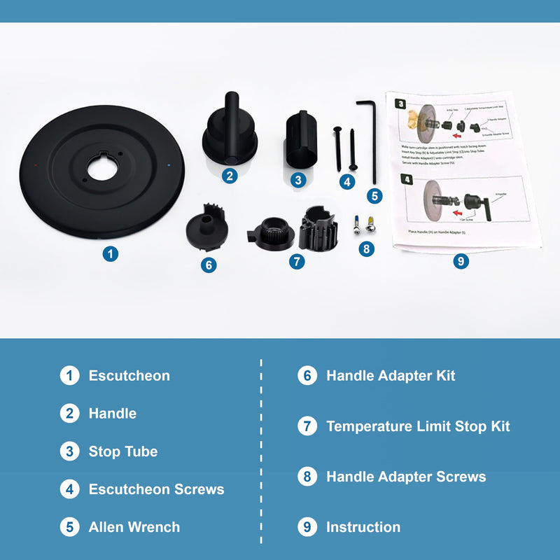 Shower Handle Replacement For Moen T2901BL Gibson Posi-Temp Valve Trim Kit,Matte Black Shower Trim Kit Shower Lever Handle, Compatible with Moen 2510 Valve Matte Black