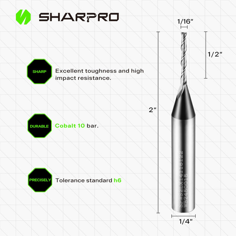 1/16 Router Bit 1/4 Shank, 1/16 CNC Router Bits 1/4 Shank, 1/16 Upcut CNC Bit, Up Cut Spiral Router Bits 1/4 , Solid Carbide Router Bits 1/4, Ideal for Wood Inlay, Plunge Plastic 3PCS 1/4" SHK - 1/2" CL - 1/16" DIA - 2" OVL 3