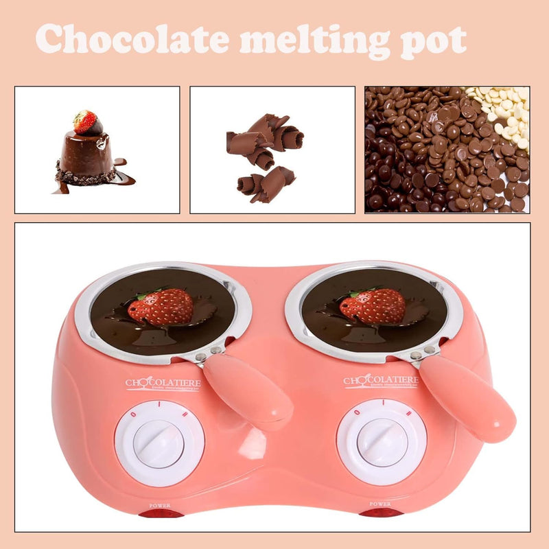 Candy Chocolate Melting Pot Electric Fondue Pot Set Double Chocolate Melting Pot Butter Cheese Melt Warmer Pink for Home Parties with Tool Chocolate Melting Pot Fondue Mini Fondue Candy Maker